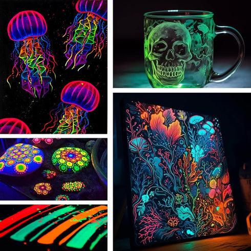 Roizefar Fabric Paint, 10 Colors Glow in the Dark Paint, 3D Permanent Acrylic Textile Paint (20 ml/0.68 oz), Neon Craft Painting Fabric Paint for ...
