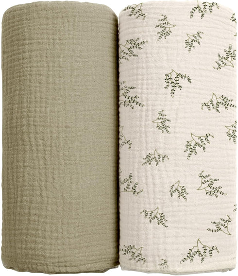 Baby Muslin Swaddle Blankets: Soft Receiving Blanket for Newborn - Cotton Swaddling Blanket for Neutral 2Pack(Leaf Autumn)...