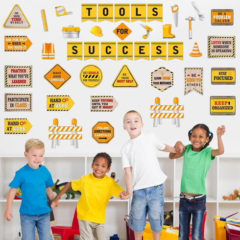 Outus 47 Pcs Construction Bulletin Board Set Construction Theme Cutouts Tools for Success Classroom Decorations for Kid Students Back to School Gi...