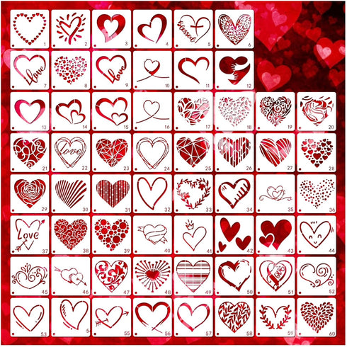 Small Heart Stencils for Painting on Wood Stone Reusable Love Stencils for Adults on Wood Fabric Rock Card Art Paint Wall Furniture Home Decor...