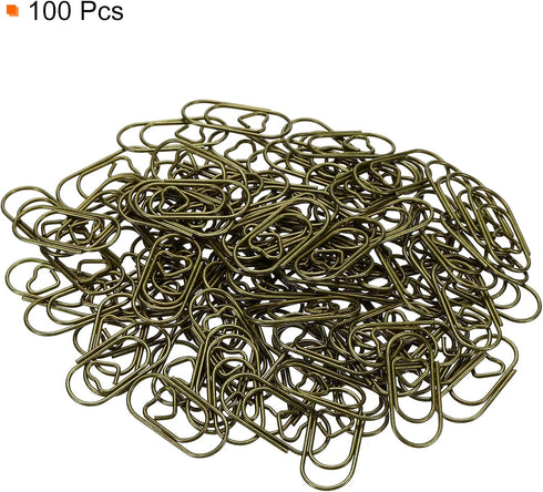 MECCANIXITY Paper Clip Heart-Shaped Cute Decorative Fun Clips Bookmarks 0.8 Inch Bronze Tone for Organize Office Home, Pack of 100...