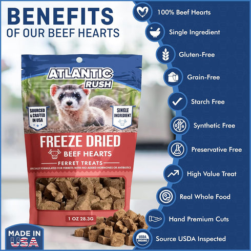 Freeze Dried Ferret Treats - 1oz Resealable Bag of Treats for Ferrets - Beef Heart Ferret Snacks - Single Ingredient Ferret Food With No Preservat...