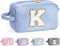 Makeup Bag for Women - Monogram Cute Initial Blue Makeup Bags Cosmetic Toiletry Pouch Make Up Case for Women Her Best Friend Friendship Sister Tea...