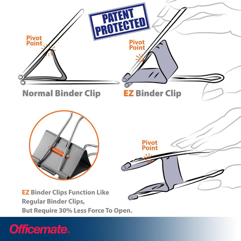 Officemate EZ Binder Clips, Large Size, 12/Box, Gray (99200)...