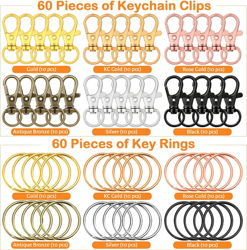 120pcs Key Chain Clip Hooks, Evatage Swivel Clasps Lanyard Snap Hook with Key Rings, Keychain Hooks for Lanyard, Purse and Crafting...