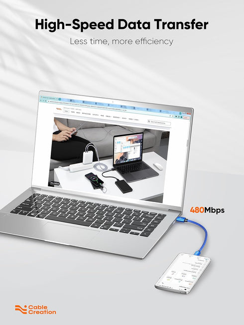 CableCreation Blue 6 inch Short USB to USB C Cable,USB A to USB C Cable 3A Fast Chargin, Braided USB C Male to USB Male Cable for Power Bank, Gala...