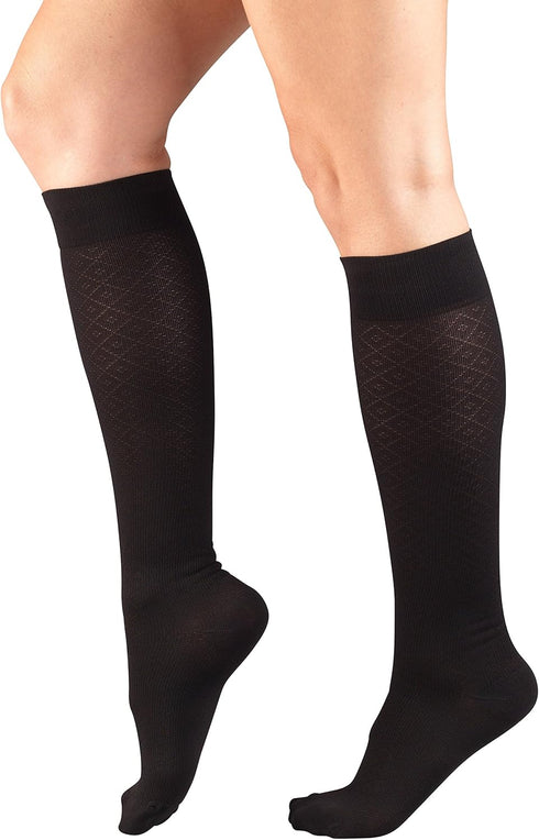 Truform Compression Socks, 15-20 mmHg, Women's Dress Socks, Knee High Over Calf Length, Black Diamond Knit, Medium...