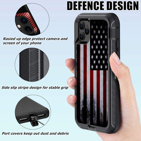 Compatible for American Flag iPhone 12 Case iPhone 12 Pro Case with Screen Protector Retro Old USA Flag Design for Men Boys 3-in-1 Heavy Duty Full...