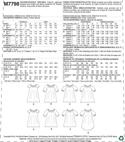 McCall Pattern Company McCall's M7798 Learn Girl's Cold Shoulder and Raglan Sleeve Dress Sewing Patterns, Sizes 7-14, 7-8-10-12-14, White...
