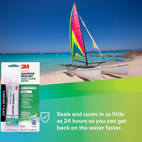 3M Marine Adhesive Sealant Fast Cure 4200 (05260) – Semi-Permanent Flexible Adhesive Sealant for Boats and Marine Applications – White – 3 Ounces...