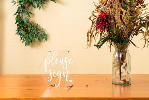 Calculs Wedding Sign Guest Book Table Sign - ‘Please Sign’ Acrylic Rustic Wedding Display 9.3” x 8” Party & Event Supply Table Decoration for Rece...