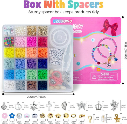 LZOUOWO 5300 Clay Beads Bracelet Making Aesthetic Kit, Polymer Heishi Preppy Letter Beads for Friendship Bracelet, Pearl Disc Beads Charms for Jew...