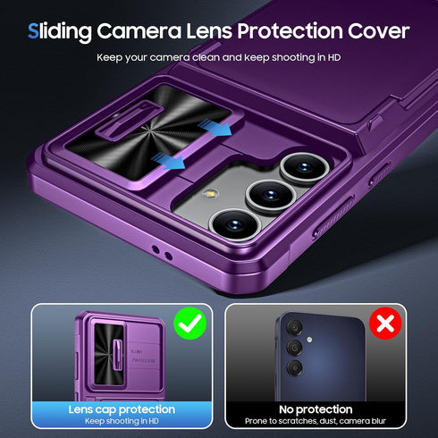 for Samsung Galaxy S24+ Plus Case with Card Holder, Slide Camera Cover & Built-in RFID Blocking & Durable Kickstand Silicone Edge Shockproof Walle...