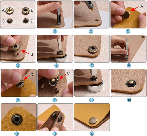 uxcell 60 Sets Leather Snap Fasteners Kit 10mm Metal Press Studs Buttons Tool with 4 Setter Tools & Storage Box for Clothing Leather Sewing...