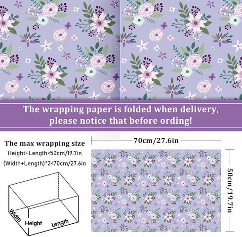 JarThenaAMCS Spring Lavender Floral Wrapping Paper - Not Roll - Purple Flower Gift Wrap Paper Folded Flat Assorted DIY Craft Art Paper for Wedding...
