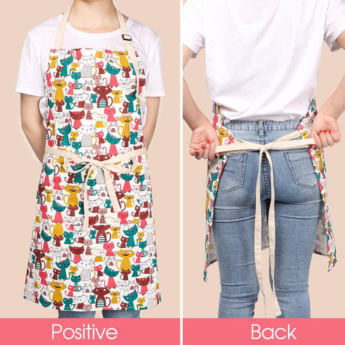 Cute Apron with 2 Pockets for Women, Adjustable Neck Strap and Long Waist Ties Cotton Cooking Baking Aprons, Use as a Kitchen and Chef Apron, Arti...
