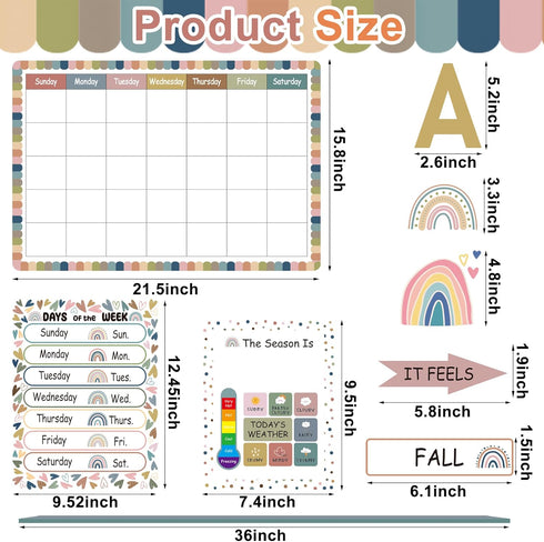 Augisteen 126 Pcs Boho Rainbow Calendar Bulletin Board Set with Seasons Festival Weather and Days of The Week Boho Classroom Calendar Cutouts Deco...