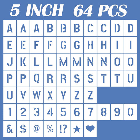 Letter Stencils Numbers for Painting Reusable: 5 Inch Large Plastic Spray Paint Lettering Alphabet Templates for Wood, Wall 64pcs...