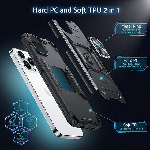 Anqrp Designed for iPhone 12 & iPhone 12 Pro Case, Military Grade Protective Phone Case Cover with Enhanced Metal Ring Kickstand [Support Magnet M...