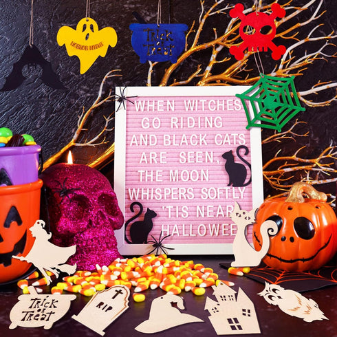 MGparty Halloween Crafts 60PCS Halloween Wooden Slices DIY Natural Wood Crafts Unfinished Predrilled Cutouts Ornaments for Kids Halloween Hanging ...