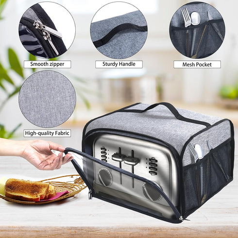 Toaster Cover with Base for 4 Slice Wide Slot, Toaster Oven Cover Compatible with Cuisinart, Small Bread Cover, 4 Slice Toaster Covers with Zipper...