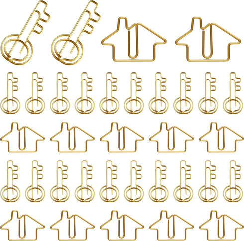 102 Pack Clips Office Supplies 50 Pcs House Shaped Paper Clips 50 Pcs Key Shaped Wire Paper Clip with 2 Pcs Clear Storage Box for Agent Office Hom...
