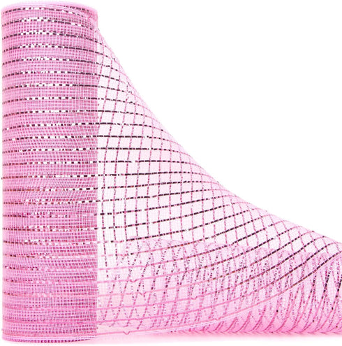Craig Bachman 10" Poly Deco Mesh: Wide Foil Metallic Pink (10 Yards) Fabric Mesh Ribbon, Crafting, Wreath, Baby Shower, Mesh with Foil Ribbon...
