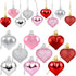 36Pcs Valentines Heart Shaped Ornaments - Valentines Heart Decorations - Red Pink Silver Glitter Heart Shaped Baubles - Romantic Christmas Valenti...