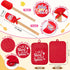 Baking Gift Pot Holder Set - R HORSE 3Pcs Red Baking Pot Holder with Silicone Spatula Greeting Card Heat Resistant Oven Mitts Kitchen Baking Gift ...