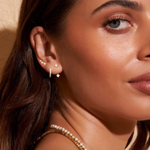 Stud Earrings for Women, Dainty Gold Earrings Set 14k Gold Plated Small Hoop Earrings for Women Hypoallergenic Earring Sets for Multiple Piercing ...