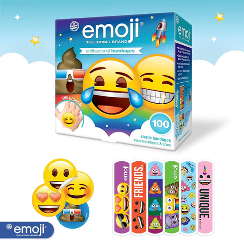 Emoji Kids Assorted Bandages, 100 ct | Wear Like Stickers, Super Fun Designs, Adhesive Bandages for Minor Cuts, Scrapes, Burns. Easter Basket Stuf...
