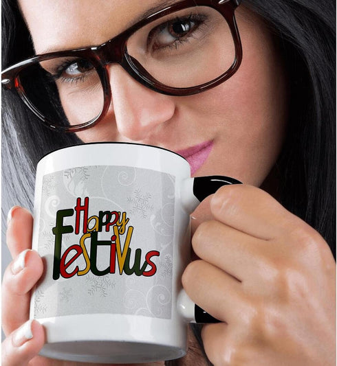 3dRose Happy Festivus Red Mug, Black/White, 11 oz...