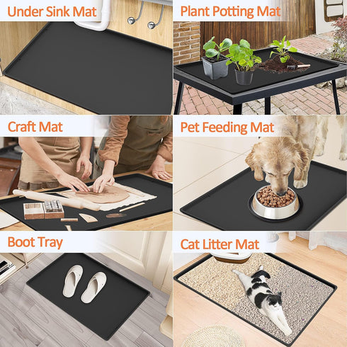 Silicone Coffee Maker Mat with Lip, 19.7'' x 15'' Heavy Duty Coffee Maker Mat for Countertops, Coffee Tray Fit Under Coffee Maker Appliance Automa...