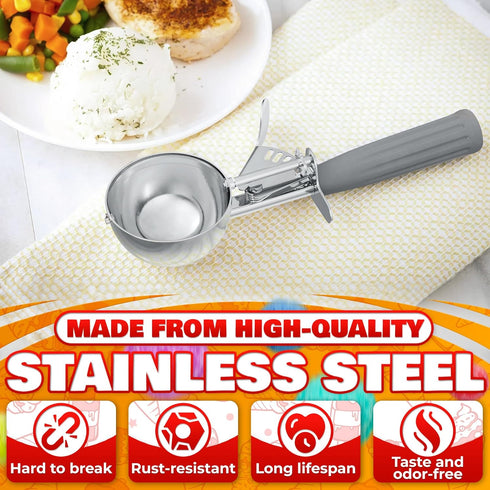 4 oz Ice Cream Scoop with Trigger Release #8 – Stainless Steel Versatile Tool for Baking, Cookies and Desserts Spoons, Easy-to-Clean, Dishwasher-S...