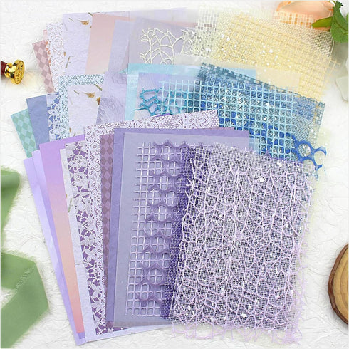45Pcs Handmade Scrapbook Paper Set, Craft Textured Paper Sheet 7.1x5.2 Inches Mix Mesh Fabric Morandi Special Paper for Scrapbooking, Junk Journal...