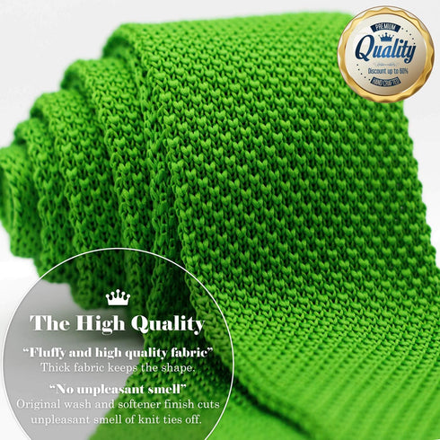 Men's Knit Tie Slim Skinny Square Necktie Width 2.2 inches Washable Solid Color Lime Yellow Green...
