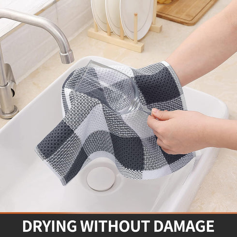 Homaxy 100% Cotton Waffle Weave Check Plaid Dish Cloths, 12 x 12 Inches, Super Soft and Absorbent Dish Towels Quick Drying Dish Rags, 6-Pack, Whit...
