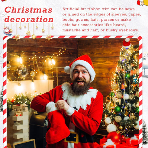 Tatuo Christmas Faux Fur Ribbon Trim Faux Fur Fabric Roll Winter Holiday Garland Ornament for Christmas Tree Wreath Bows Clothing Party Supplies(2...