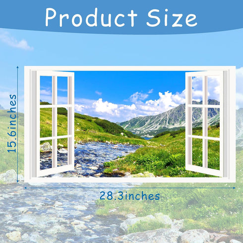 Landscape Wall Sticker Decor 3D Fake Window Wall Sticker Mountain Scenery Wall Sticker Peel and Stick Wall Art Wallpaper Removable Faux Window Wal...