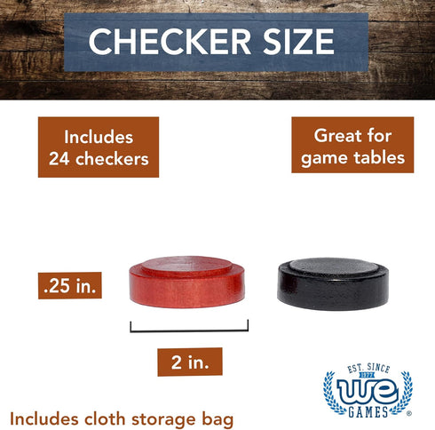 WE Games Checkers Pieces Only, Wooden Checker Board Game Pieces, 24 Black and Red Stackable Player Pieces with a Drawstring Storage Bag, 2 Inch Di...
