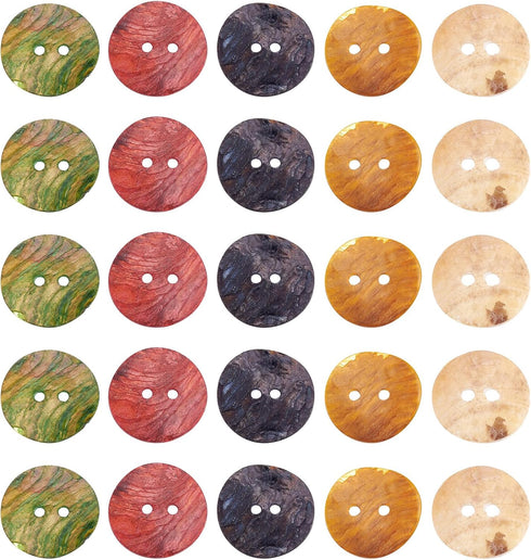Beadthoven 144pcs Mother of Pearl Buttons 2-hole Sewing Fasteners Dyed Flat Round Mixed Color 15x1mm, Hole: 1.5mm...