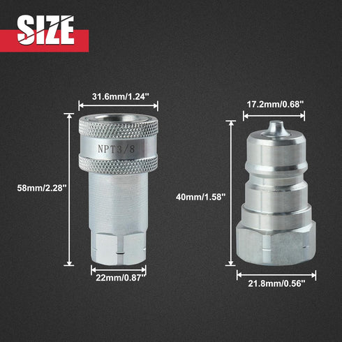 3/8” NPT Thread Ag Hydraulic Quick Connect Tractor Couplers with Dust Caps Ag ISO 7241-A Hydraulic Quick Connect Tractor Couplers Poppet Pioneer S...