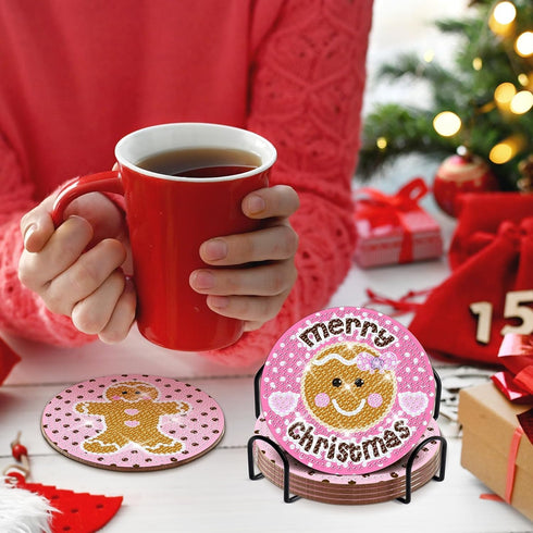 YLOLUL 8 PCS Christmas Diamond Art Coasters Gingerbread Man Diamond Art Coasters Kits with Holder Christmas DIY Coasters for Beginners, Adults, Ki...