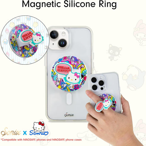 Sonix Magnetic Phone Grip, Removable Silicone Ring Loop Holder | Compatible with MagSafe | Hello Kitty Stickers...