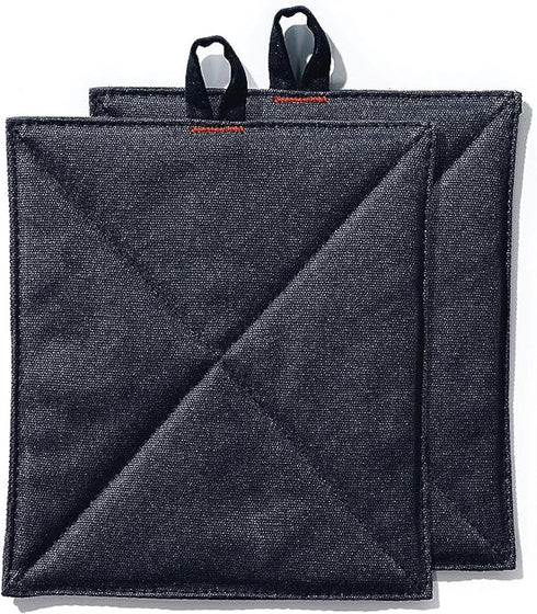 Caldo Canvas Kitchen Pot Holders - Insulated 100% Cotton Canvas Hot Pads for Oven - Heat Resistant - 2-Pack, 7” x 8” (Black)...
