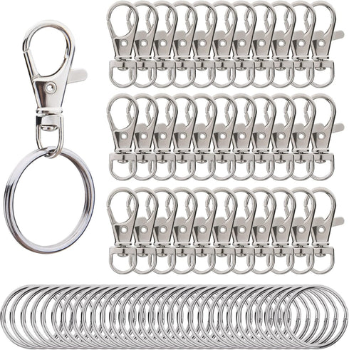 Metal Swivel Snap Hooks with Split Key Rings Keychain for Lanyards Jewelry Findings (60 Pieces)...