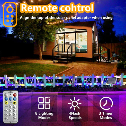 Solar String Lights Outdoor Waterproof LED,66ft 200 LED Rope Lights Solar Powered,8 Modes Multicolor Fairy Lights with Remote for Christmas Garden...