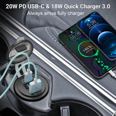Qidoe 2 Pack PD3.0 20W and QC3.0 18W USB C Car Charger With LED Voltmeter and ON/Off Switch for Boat, RV, Truck, Golf Cart, Motorcycle...