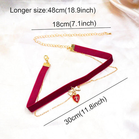14K Gold Plated Red Heart Cross Velvet Double Choker Necklace for Women Goth 90s Chokers Aesthetic Necklace Gothic Jewelry Bow Kawaii Chocker Acce...