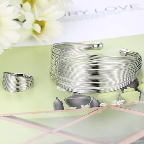 ORAZIO Bib Choker Statement Necklaces for Women Cuff Bracelet Open Hoop Stud Earrings Ring African Chunky Costume Jewelry Set...